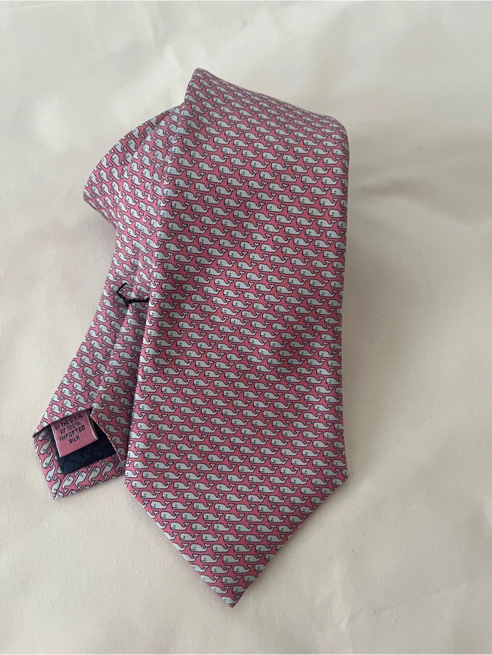 Vineyard Vines Pink Silk Tie with Light Blue Whale Pattern